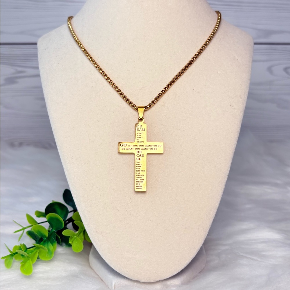 Gold Cross With American Flag Necklace - Picture 8 of 10